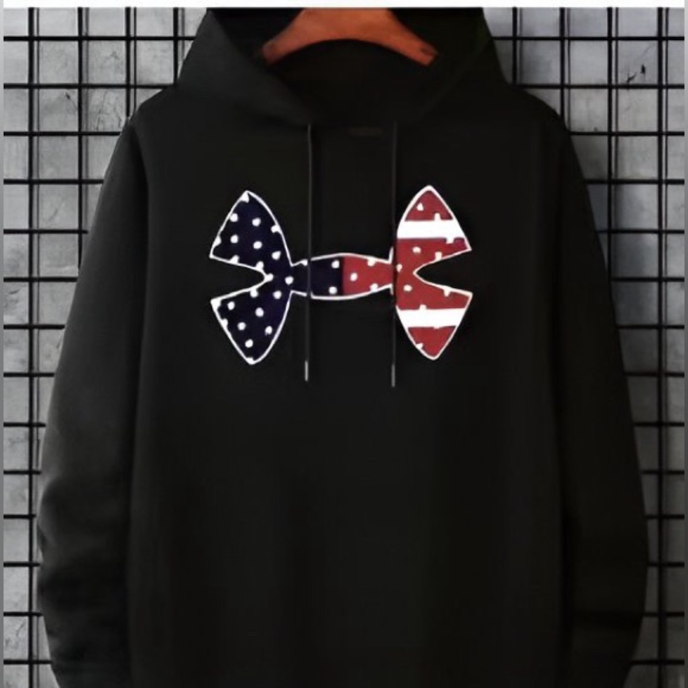 Adult Bow Tie Logo XL Black Polyester Hoodie Kangaroo Pocket Casual Pullover